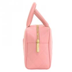 Pre Owned Chanel Pink Quilted Caviar Small CC Bowling Bag