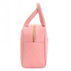 Pre Owned Chanel Pink Quilted Caviar Small CC Bowling Bag