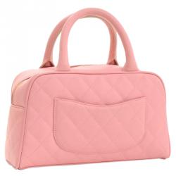 Pre Owned Chanel Pink Quilted Caviar Small CC Bowling Bag