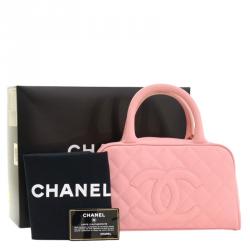 Pre Owned Chanel Pink Quilted Caviar Small CC Bowling Bag