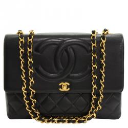 Chanel Vintage Black Lambskin Quilted Maxi Jumbo Flap Bag Chanel