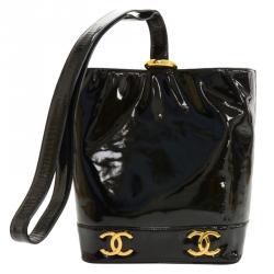 Chanel Black Perforated Patent Leather Vertical Bucket Tote Q6B1G627KB000