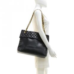 Pre Owned Chanel Black Lambskin Leather Large Flap Shopper Tote