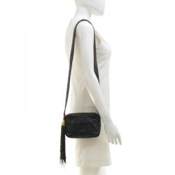 Pre Owned Chanel Vintage Black Lambskin Fringe Shoulder Bag