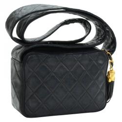 Pre Owned Chanel Vintage Black Lambskin Fringe Shoulder Bag