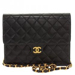 Pre Owned Chanel Black Quilted Leather Mini Square Flap Bag
