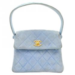 Chanel Light Blue Quilted Suede Mini Flap Bag Chanel