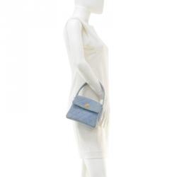Pre Owned Chanel Light Blue Quilted Suede Mini Flap Bag