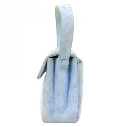 Pre Owned Chanel Light Blue Quilted Suede Mini Flap Bag