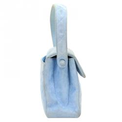 Pre Owned Chanel Light Blue Quilted Suede Mini Flap Bag