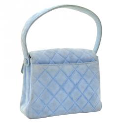 Pre Owned Chanel Light Blue Quilted Suede Mini Flap Bag