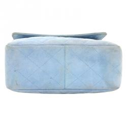 Pre Owned Chanel Light Blue Quilted Suede Mini Flap Bag