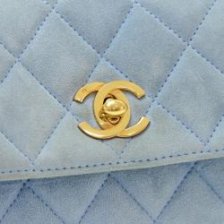 Pre Owned Chanel Light Blue Quilted Suede Mini Flap Bag