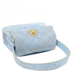 Pre Owned Chanel Light Blue Quilted Suede Mini Flap Bag