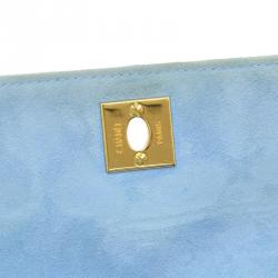 Pre Owned Chanel Light Blue Quilted Suede Mini Flap Bag