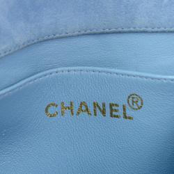Pre Owned Chanel Light Blue Quilted Suede Mini Flap Bag
