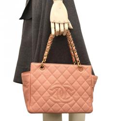 Pre Owned حقيبة يد شانيل شوبر تايمليس بتيت جلد كافيار مبطنة وردية