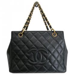 مملوكة مسبقًا حقيبة يد شانيل بيتيت تايمليس جلد كافيار مبطن أسود