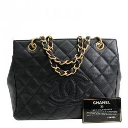 مملوكة مسبقًا حقيبة يد شانيل بيتيت تايمليس جلد كافيار مبطن أسود