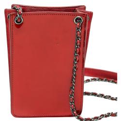 Pre Owned Chanel Red Patent Leather CC Phone Holder Crossbody Bag