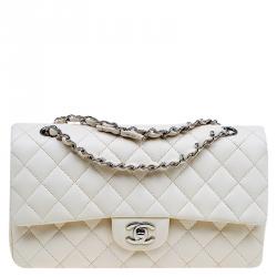 Authentic Second Hand Chanel Cream Jersey Small Classic Flap Bag  PSS05100377  THE FIFTH COLLECTION