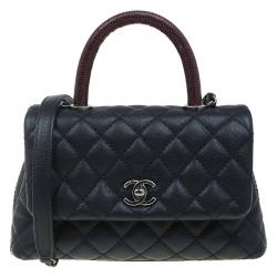 Chanel Navy Blue Quilted Caviar Leather Small Lizard Handle Coco Flap Bag  Chanel