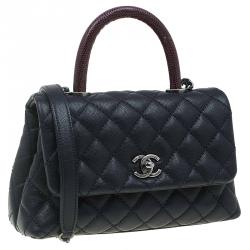 Chanel Navy Blue Quilted Caviar Leather Small Lizard Handle Coco Flap Bag