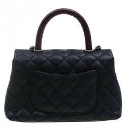 Chanel Navy Blue Quilted Caviar Leather Small Lizard Handle Coco Flap Bag