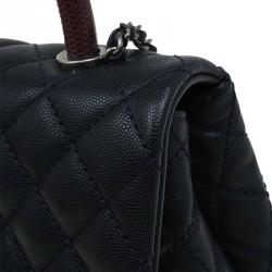 Chanel Navy Blue Quilted Caviar Leather Small Lizard Handle Coco Flap Bag