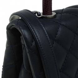 Chanel Navy Blue Quilted Caviar Leather Small Lizard Handle Coco Flap Bag