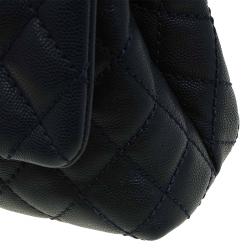 Chanel Navy Blue Quilted Caviar Leather Small Lizard Handle Coco Flap Bag