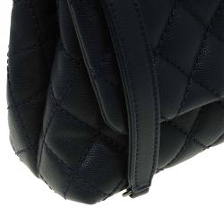 Chanel Navy Blue Quilted Caviar Leather Small Lizard Handle Coco Flap Bag