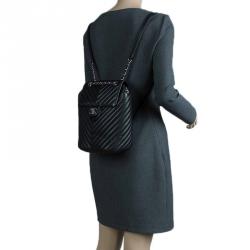 Pre Owned Chanel Black Chevron Leather Classic Backpack 