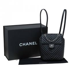 Pre Owned Chanel Black Chevron Leather Classic Backpack 