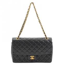 Pre Owned Chanel Black Quilted Lambskin Classic Single Flap Bag