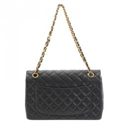 Pre Owned Chanel Black Quilted Lambskin Classic Single Flap Bag