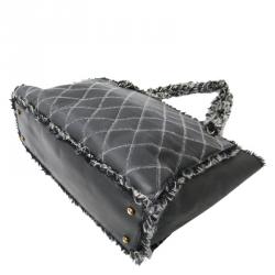 Pre Owned حقيبة يد شانيل شوبر تويد/ جلد مبطنة رصاصية