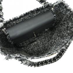 Pre Owned حقيبة يد شانيل شوبر تويد/ جلد مبطنة رصاصية