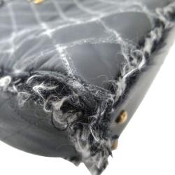 Pre Owned حقيبة يد شانيل شوبر تويد/ جلد مبطنة رصاصية