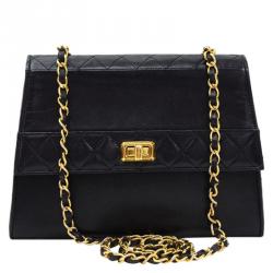 Pre Owned Chanel Black Lambskin Vintage Flap Bag