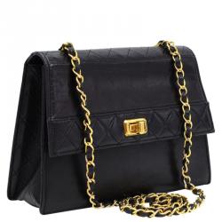 Pre Owned Chanel Black Lambskin Vintage Flap Bag