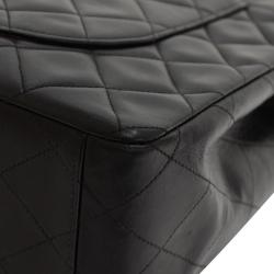 Pre Owned Chanel Black Quilted Lambskin Maxi Jumbo Classic Flap Bag