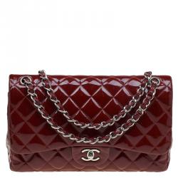 Chanel Burgundy Quilted Patent Leather Jumbo Classic Double Flap