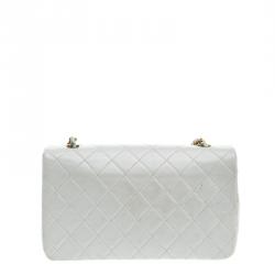 Pre Owned Chanel White Quilted Leather Vintage Full Flap Bag