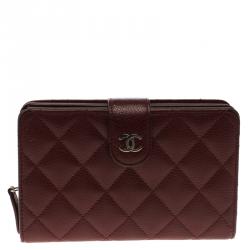 Chanel Burgundy Quilted Leather CC Compact Wallet