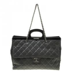 Chanel Grey Quilted Crinkled Leather Small CC Delivery Tote Chanel