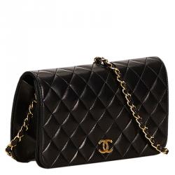 Pre Owned Chanel Black Quilted Lambskin Full Flap Bag