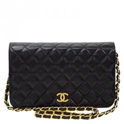 Pre Owned Chanel Black Quilted Lambskin Full Flap Bag