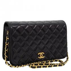 Pre Owned Chanel Black Quilted Lambskin Full Flap Bag