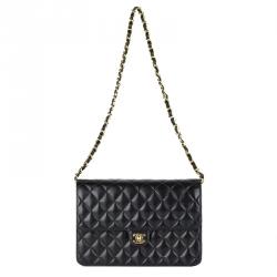 Pre Owned Chanel Black Quilted Lambskin Vintage Classic Flap Bag